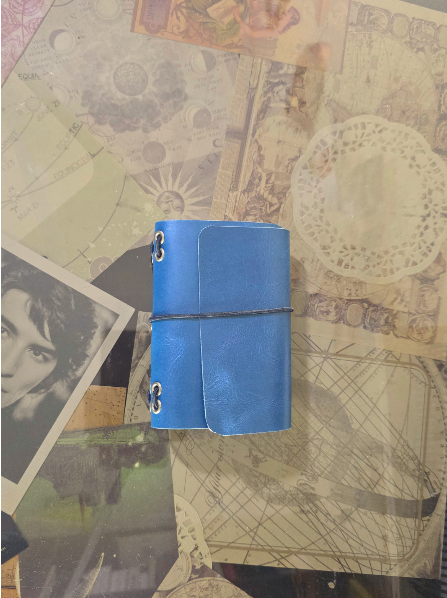 Travel Journal A7 Triple Cuero Azul