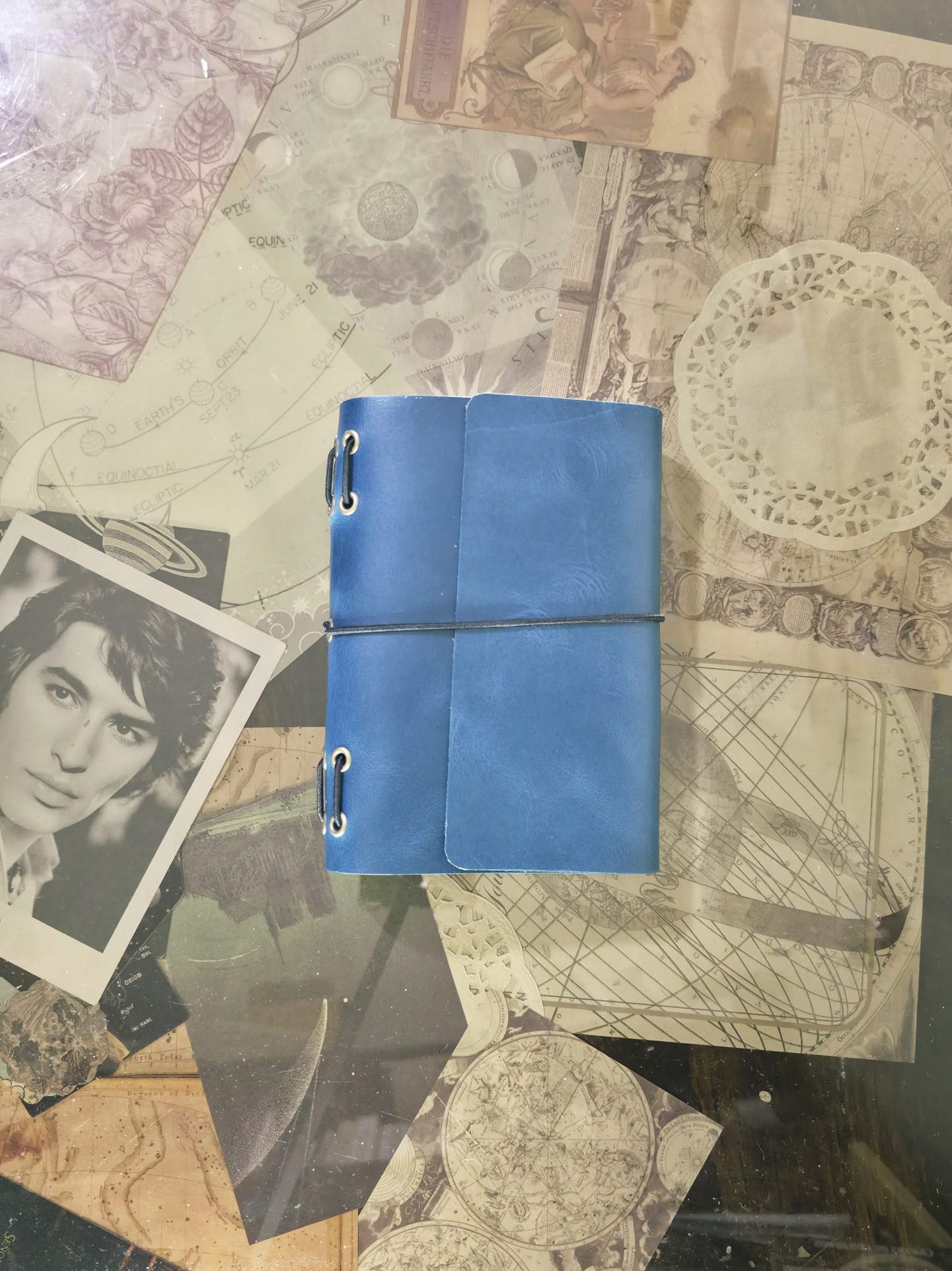Travel Journal A6 Triple Cuero Azul