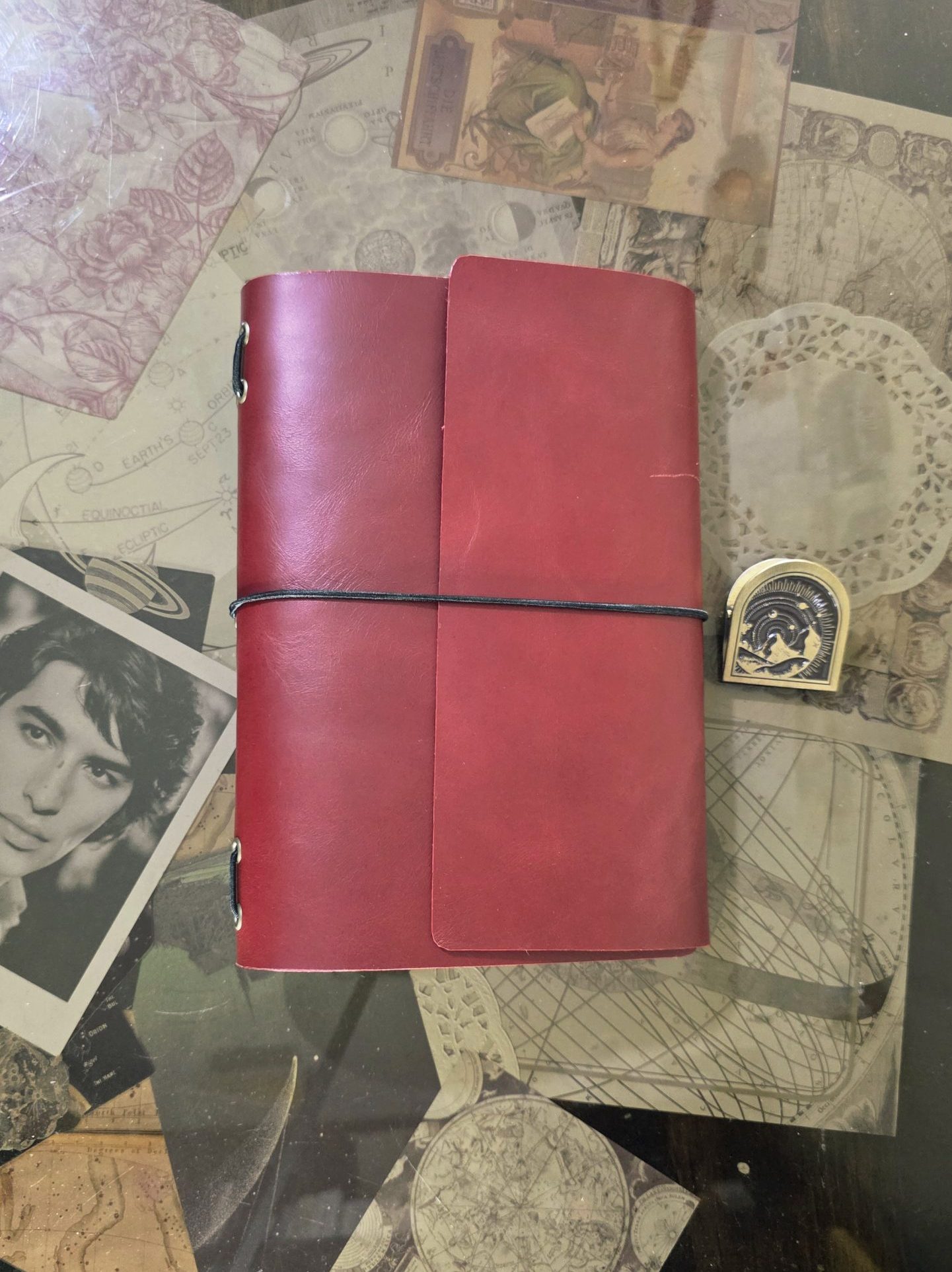 Travel Journal A5 Triple Cuero Rojo